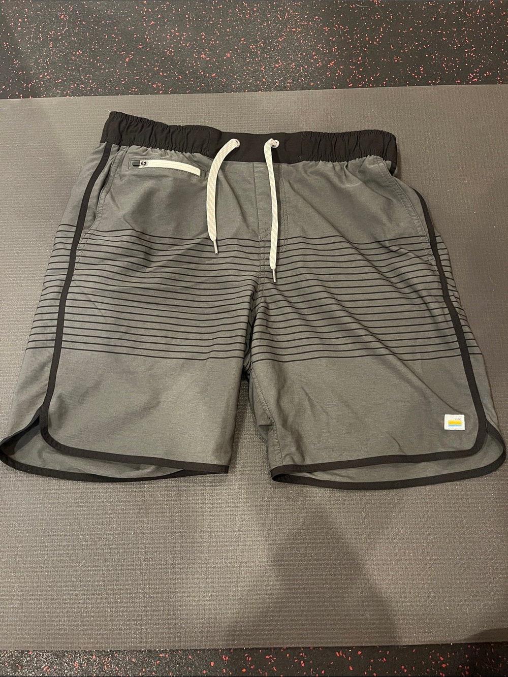 Gray and Black Vuori Swim Shorts